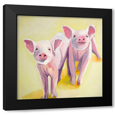 TWO SMILING PIGS Black Modern Wood Framed Art Print by Atelier B Art Studio
