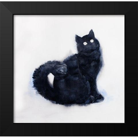 FURRY BLACK WATERCOLOR CAT Black Modern Wood Framed Art Print by Atelier B Art Studio