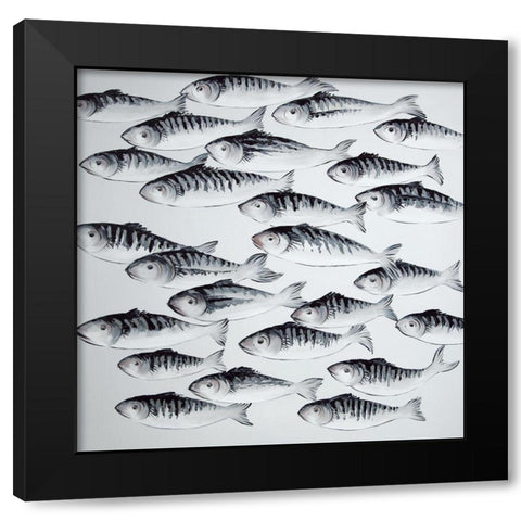 GRAY SCHOOL OF FISH Black Modern Wood Framed Art Print by Atelier B Art Studio