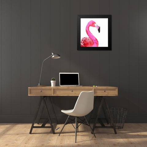 WATERCOLOR PROUD FLAMINGO PROFILE Black Modern Wood Framed Art Print by Atelier B Art Studio