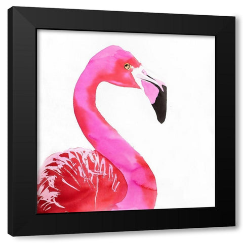 WATERCOLOR PROUD FLAMINGO PROFILE Black Modern Wood Framed Art Print by Atelier B Art Studio