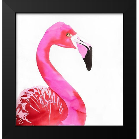 WATERCOLOR PROUD FLAMINGO PROFILE Black Modern Wood Framed Art Print by Atelier B Art Studio