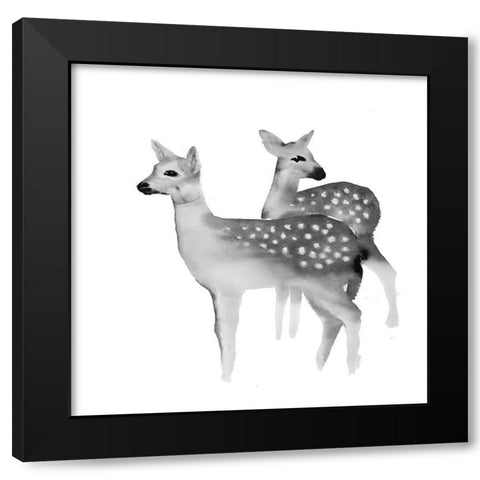 BLACK AND WHITE FAWNS Black Modern Wood Framed Art Print by Atelier B Art Studio