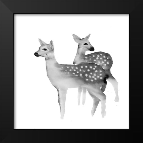BLACK AND WHITE FAWNS Black Modern Wood Framed Art Print by Atelier B Art Studio