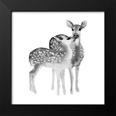 BLACK AND WHITE FAWNS LOVE Black Modern Wood Framed Art Print by Atelier B Art Studio