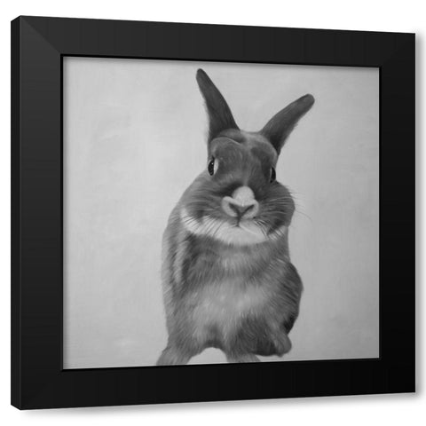 FUNNY GRAY RABBIT Black Modern Wood Framed Art Print by Atelier B Art Studio