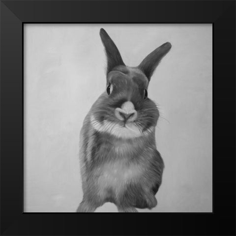 FUNNY GRAY RABBIT Black Modern Wood Framed Art Print by Atelier B Art Studio