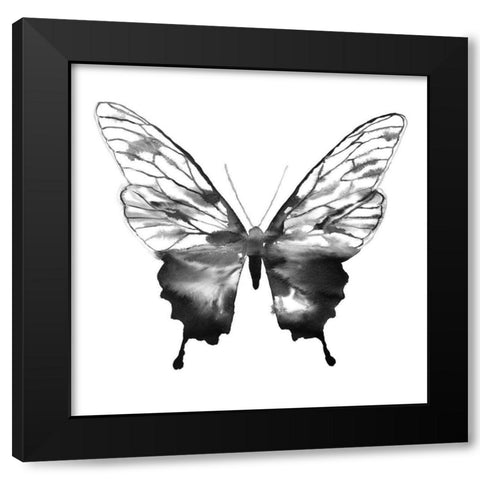 BLACK BUTTERFLY SKETCH Black Modern Wood Framed Art Print with Double Matting by Atelier B Art Studio