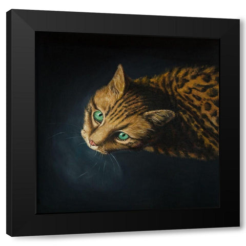 BENGAL CAT Black Modern Wood Framed Art Print with Double Matting by Atelier B Art Studio