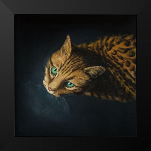 BENGAL CAT Black Modern Wood Framed Art Print by Atelier B Art Studio