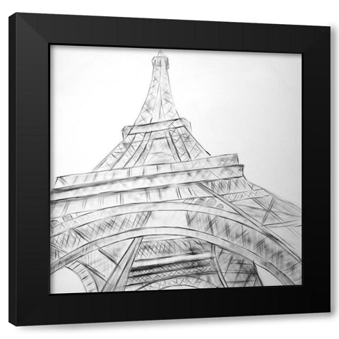 EIFFEL TOWER SKETCH Black Modern Wood Framed Art Print with Double Matting by Atelier B Art Studio