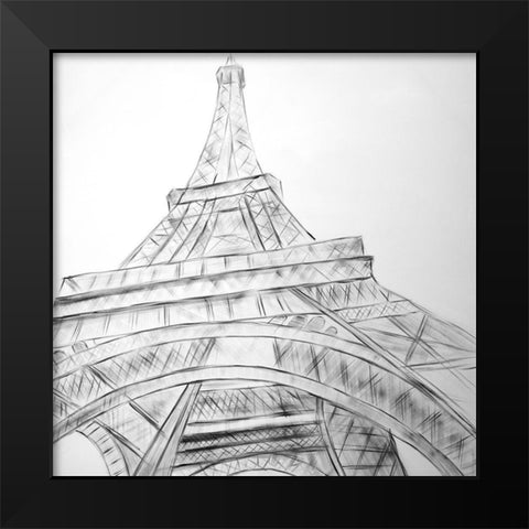 EIFFEL TOWER SKETCH Black Modern Wood Framed Art Print by Atelier B Art Studio