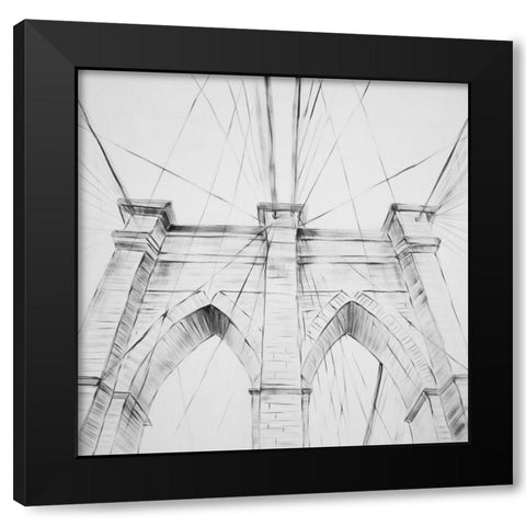 BROOKLYN BRIDGE SKETCH Black Modern Wood Framed Art Print with Double Matting by Atelier B Art Studio