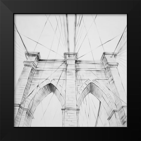 BROOKLYN BRIDGE SKETCH Black Modern Wood Framed Art Print by Atelier B Art Studio