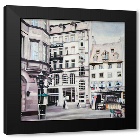 STREET SCENE IN GERMANY Black Modern Wood Framed Art Print with Double Matting by Atelier B Art Studio