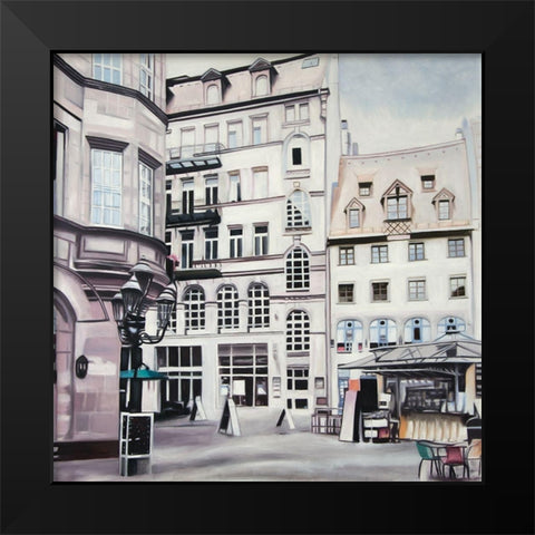 STREET SCENE IN GERMANY Black Modern Wood Framed Art Print by Atelier B Art Studio