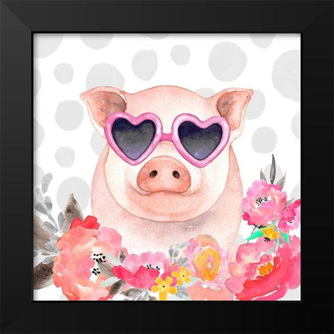 LITTLE PIG IN LOVE Black Modern Wood Framed Art Print by Atelier B Art Studio