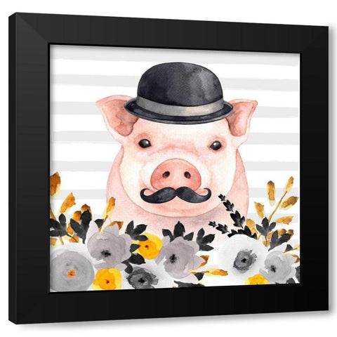 SMALL DETECTIVE PIG Black Modern Wood Framed Art Print by Atelier B Art Studio