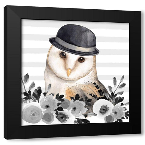 OWL DETECTIVE Black Modern Wood Framed Art Print by Atelier B Art Studio