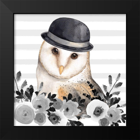 OWL DETECTIVE Black Modern Wood Framed Art Print by Atelier B Art Studio