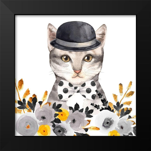 CHIC CAT Black Modern Wood Framed Art Print by Atelier B Art Studio