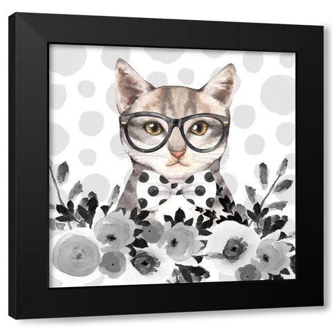 GEEK CAT Black Modern Wood Framed Art Print by Atelier B Art Studio