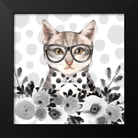 GEEK CAT Black Modern Wood Framed Art Print by Atelier B Art Studio