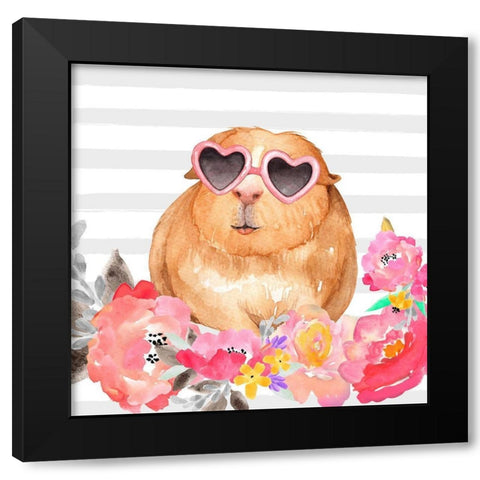 GUINEA PIG WITH GLASSES Black Modern Wood Framed Art Print by Atelier B Art Studio