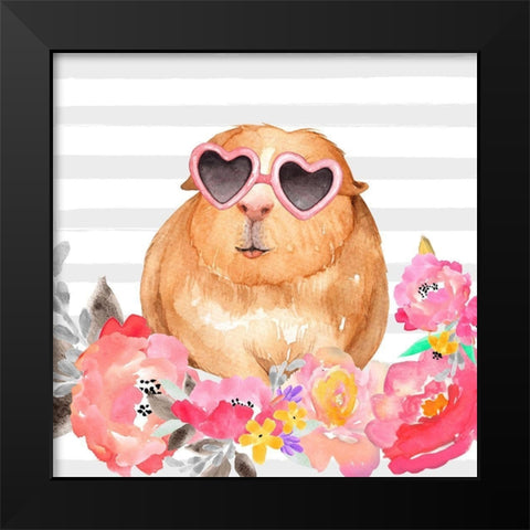 GUINEA PIG WITH GLASSES Black Modern Wood Framed Art Print by Atelier B Art Studio
