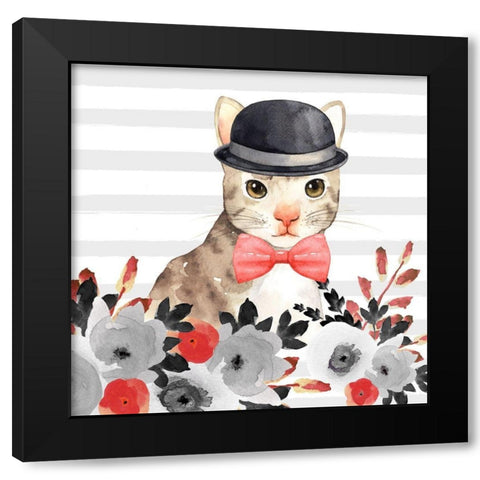 CAT DETECTIVE Black Modern Wood Framed Art Print with Double Matting by Atelier B Art Studio