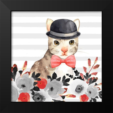 CAT DETECTIVE Black Modern Wood Framed Art Print by Atelier B Art Studio
