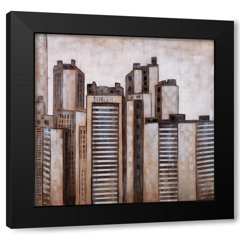 STRIPED SKYSCRAPERS Black Modern Wood Framed Art Print by Atelier B Art Studio