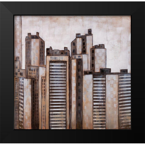STRIPED SKYSCRAPERS Black Modern Wood Framed Art Print by Atelier B Art Studio