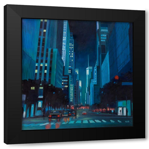 Evening in Manhattan, New-York Black Modern Wood Framed Art Print by Atelier B Art Studio