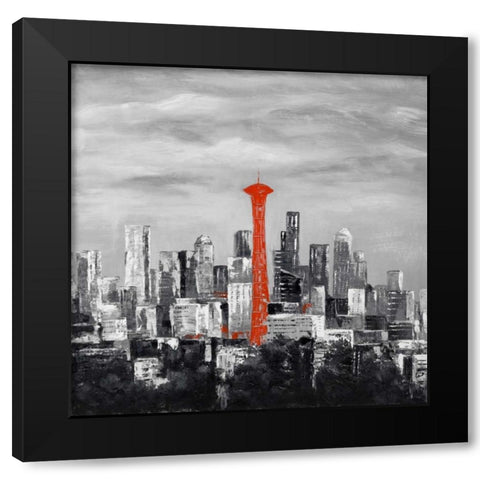 Space Needle of Seattle City Black Modern Wood Framed Art Print with Double Matting by Atelier B Art Studio