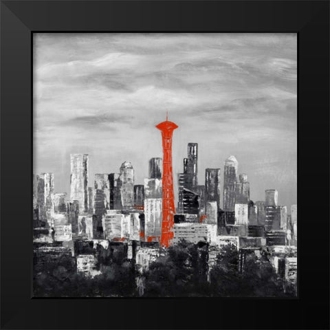 Space Needle of Seattle City Black Modern Wood Framed Art Print by Atelier B Art Studio