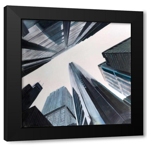 Perspective View of Skyscraper Black Modern Wood Framed Art Print with Double Matting by Atelier B Art Studio