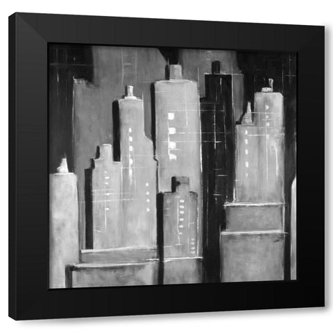 Abstract Buildings Black and White Black Modern Wood Framed Art Print by Atelier B Art Studio