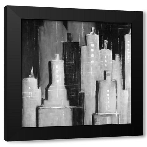 Abstract Cityscape Black and White Black Modern Wood Framed Art Print with Double Matting by Atelier B Art Studio