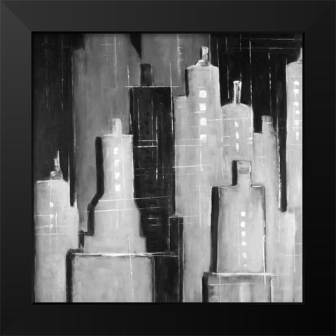 Abstract Cityscape Black and White Black Modern Wood Framed Art Print by Atelier B Art Studio