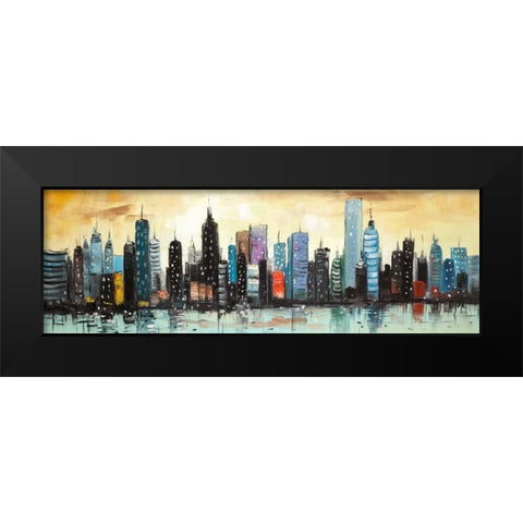 Skyline on Abstract Cityscape Black Modern Wood Framed Art Print by Atelier B Art Studio
