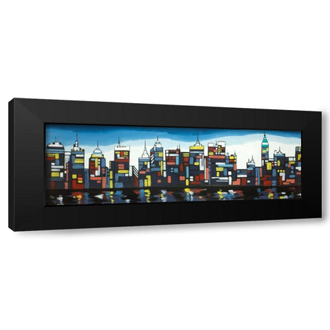 Colorful Skyline Black Modern Wood Framed Art Print by Atelier B Art Studio