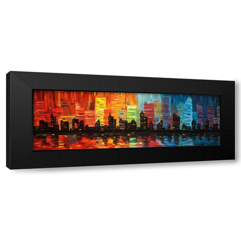 Colorful Cityscape Black Modern Wood Framed Art Print by Atelier B Art Studio