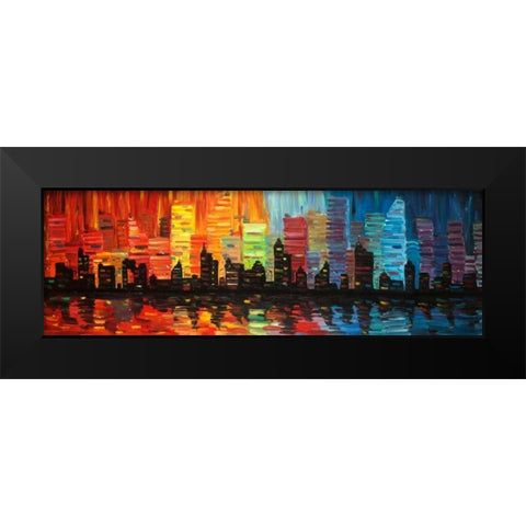 Colorful Cityscape Black Modern Wood Framed Art Print by Atelier B Art Studio