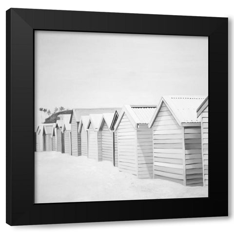 BEACH CABINS Black Modern Wood Framed Art Print with Double Matting by Atelier B Art Studio