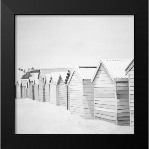 BEACH CABINS Black Modern Wood Framed Art Print by Atelier B Art Studio