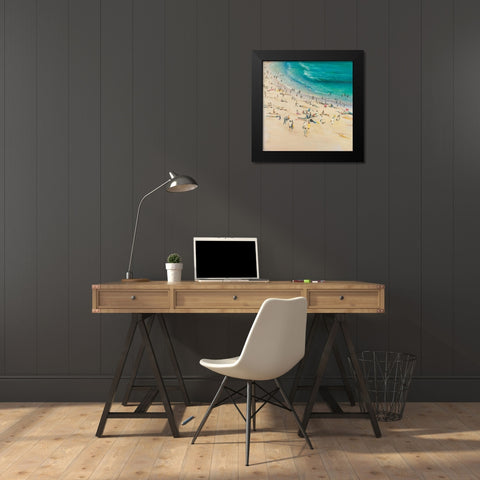 Summer Crowds at the Beach Black Modern Wood Framed Art Print by Atelier B Art Studio