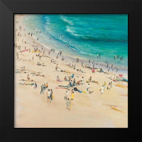 Summer Crowds at the Beach Black Modern Wood Framed Art Print by Atelier B Art Studio