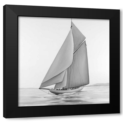 Vintage Sailing Ship Black Modern Wood Framed Art Print with Double Matting by Atelier B Art Studio