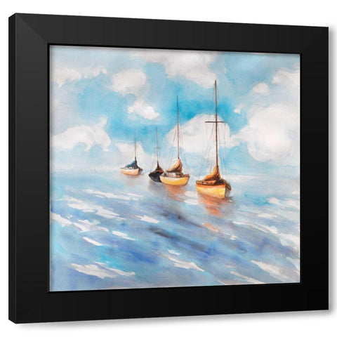 Sailboats in the Sea Black Modern Wood Framed Art Print with Double Matting by Atelier B Art Studio